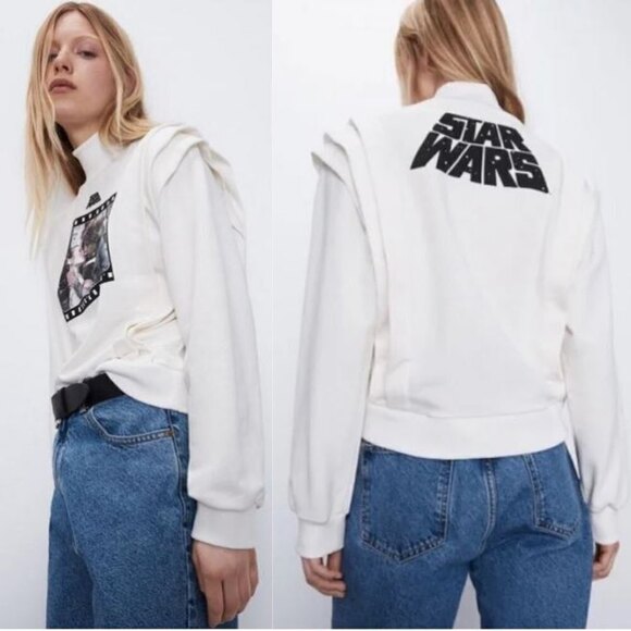 Zara Star Wars Disney Women Size M Mock Neck Ruffle Tiered Pullover NEW Sweater - Picture 3 of 11